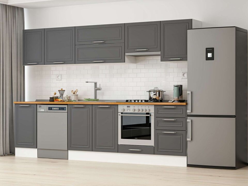 Alvinka 295X210 Cm Klasik Mebran Mutfak Dolabı M-E80S45S50-1 Mebran | Antrasit - Mdf