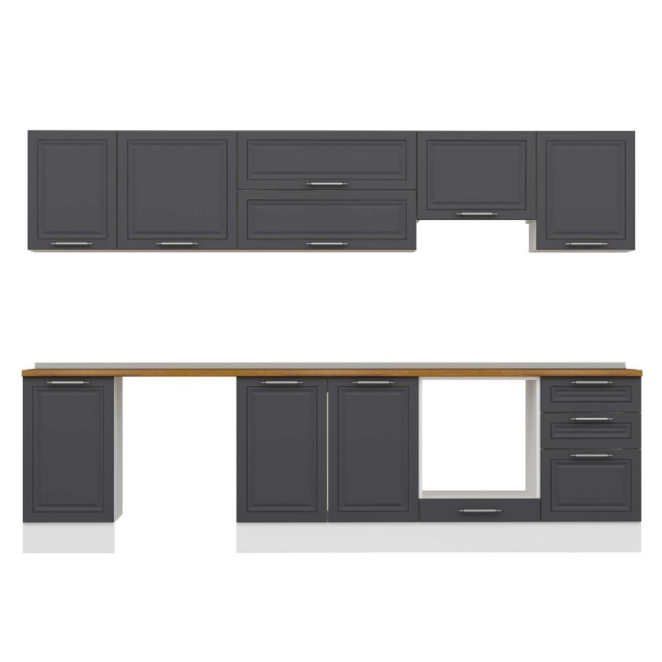 Alvinka 295X210 Cm Klasik Mebran Mutfak Dolabı M-E80S45S50-1 Mebran | Antrasit - Mdf
