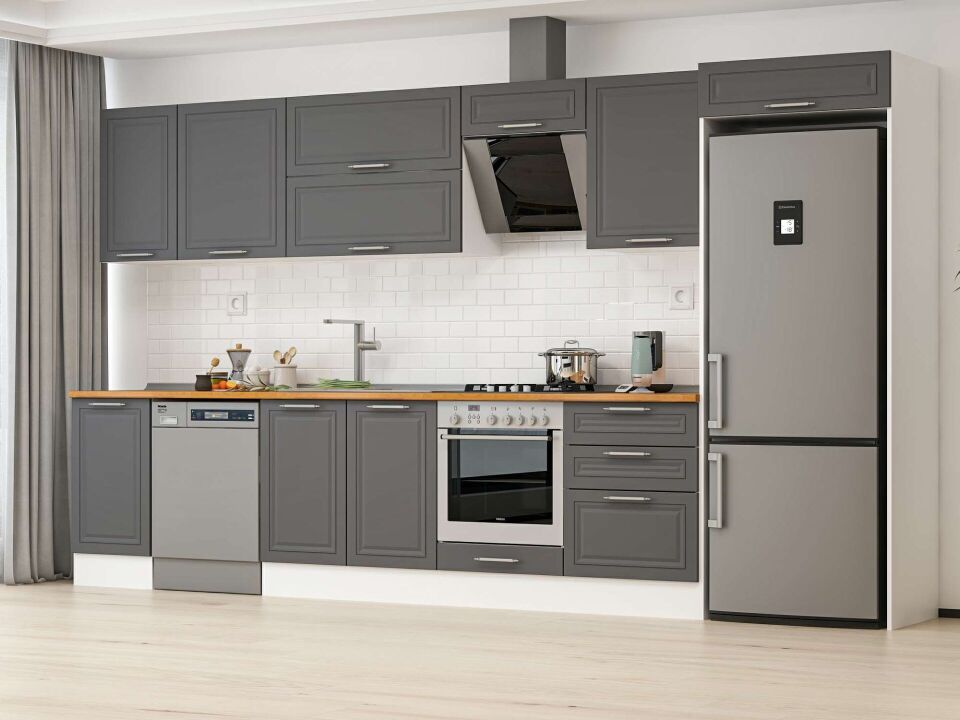 Alvinka 385X222 Cm Klasik Mebran Mutfak Dolabı Beyaz Beyaz Mb-E80S45S60-2