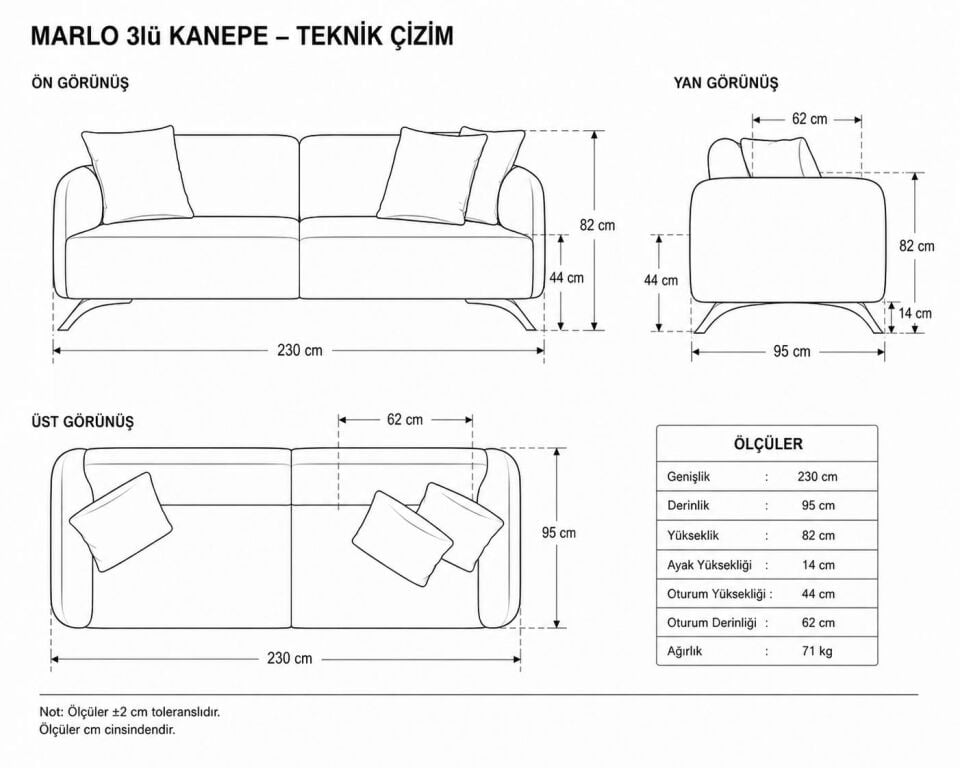 Marlo 3'lü Koltuk Alaba 24 Ayak Derin Sepet