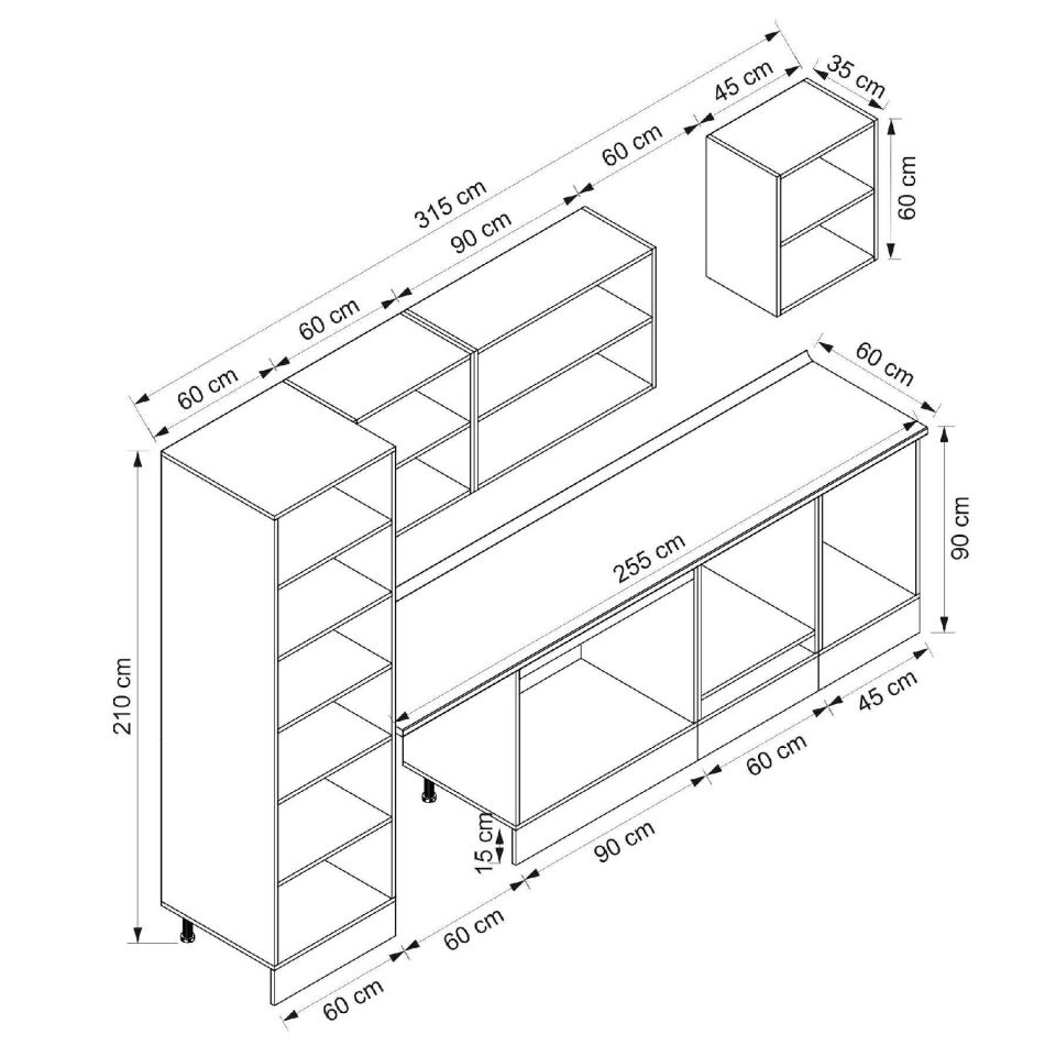 Alvinka 315X210 Cm Klasik Mebran Mutfak Dolabı Mb-E90B60S45-3 Mebran | Beyaz - Mdf