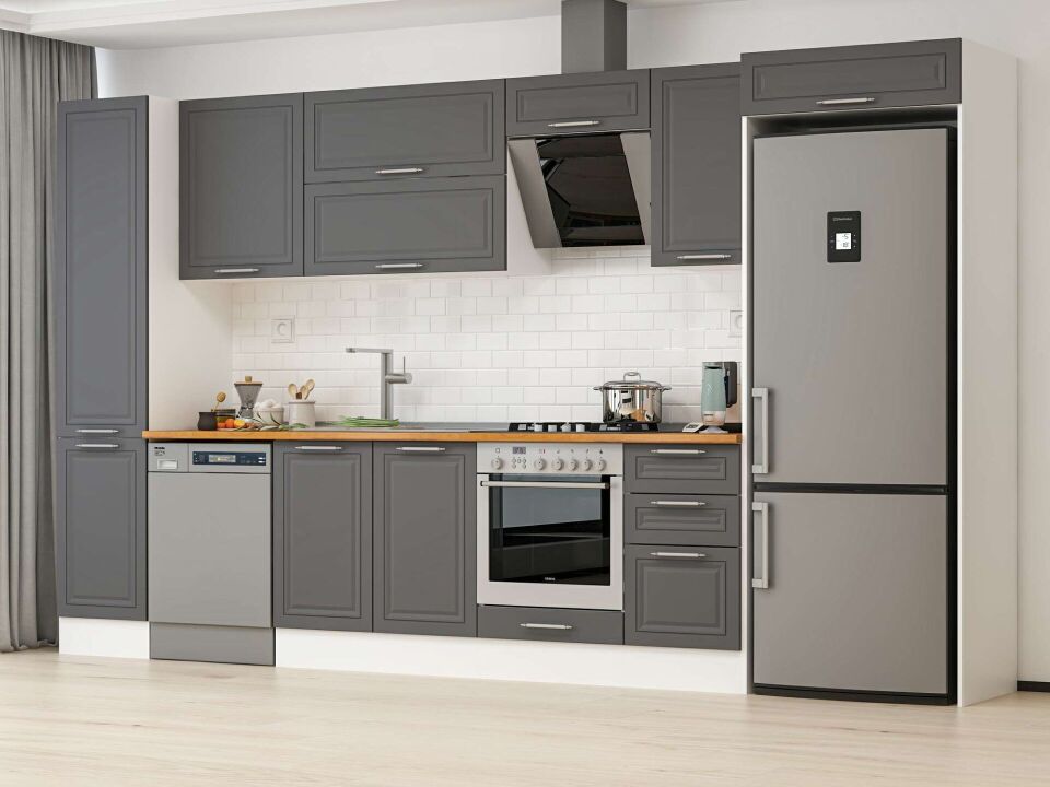 Alvinka 380X222 Cm Klasik Mebran Mutfak Dolabı Mbb-E90B45S45-2 Mebran | Antrasit - Suntalam