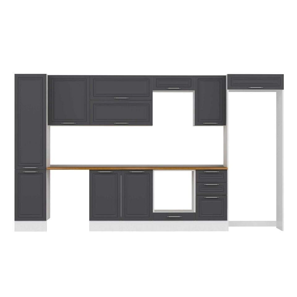 Alvinka 380X222 Cm Klasik Mebran Mutfak Dolabı Mbb-E90B45S45-2 Mebran | Antrasit - Suntalam