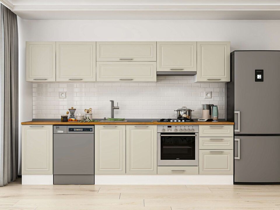 Alvinka 295X210 Cm Klasik Mebran Mutfak Dolabı M-E80S45S50-1 Mebran | Kumtaşı - Mdf