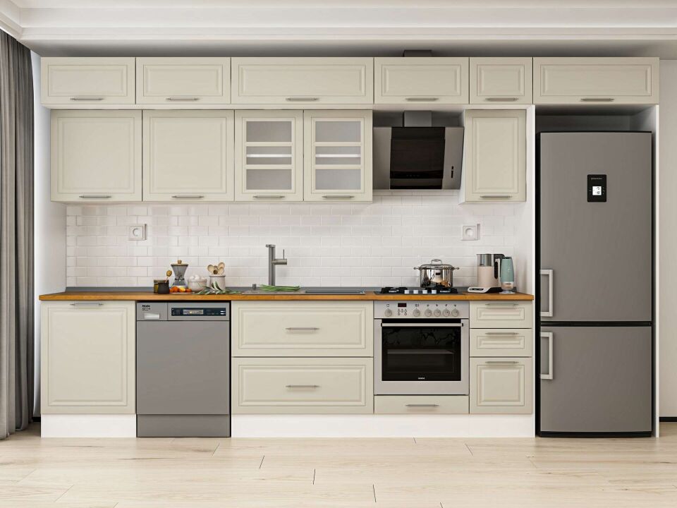Alvinka 390X240 Cm Klasik Mebran Mutfak Dolabı Mb-E90S60S40-3 Mebran | Kumtaşı - Mdf