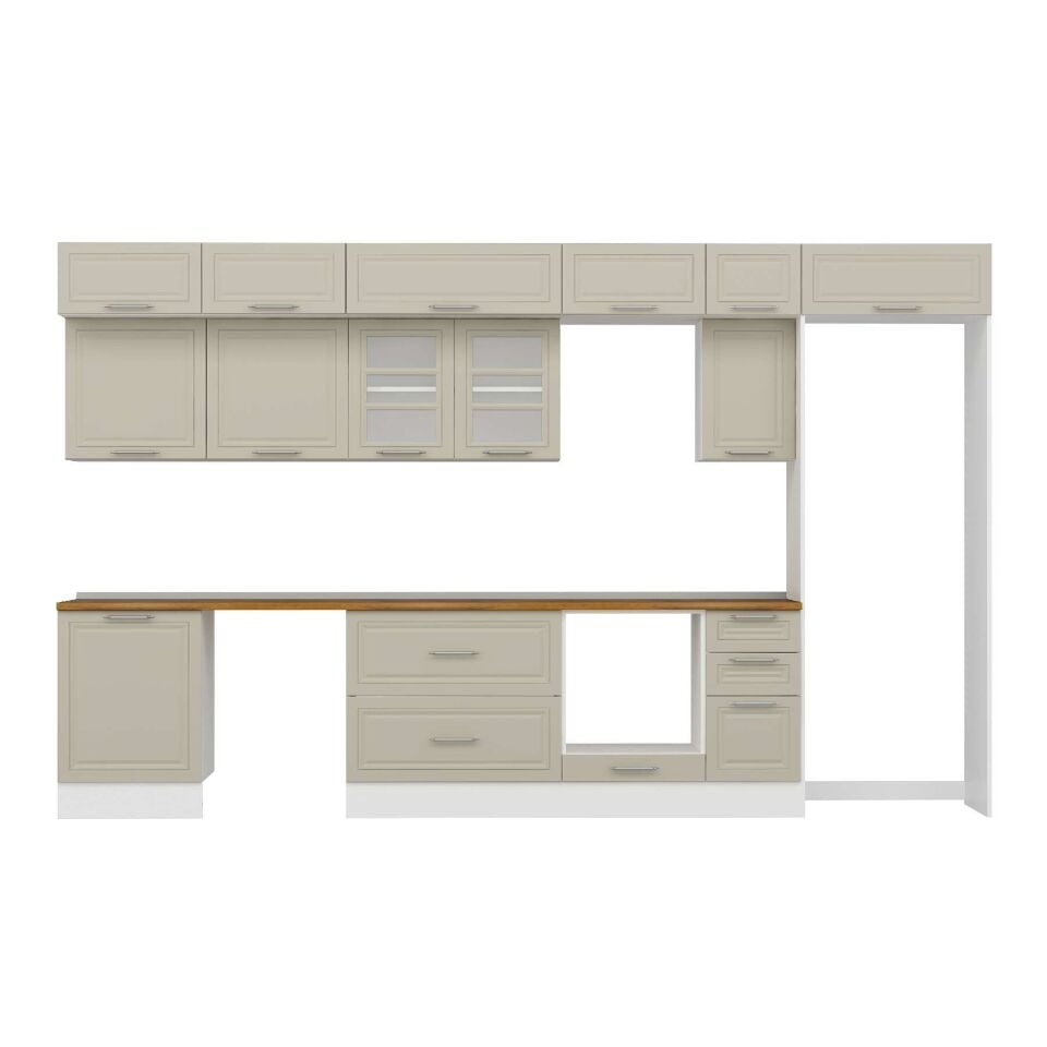 Alvinka 390X240 Cm Klasik Mebran Mutfak Dolabı Mb-E90S60S40-3 Mebran | Kumtaşı - Mdf