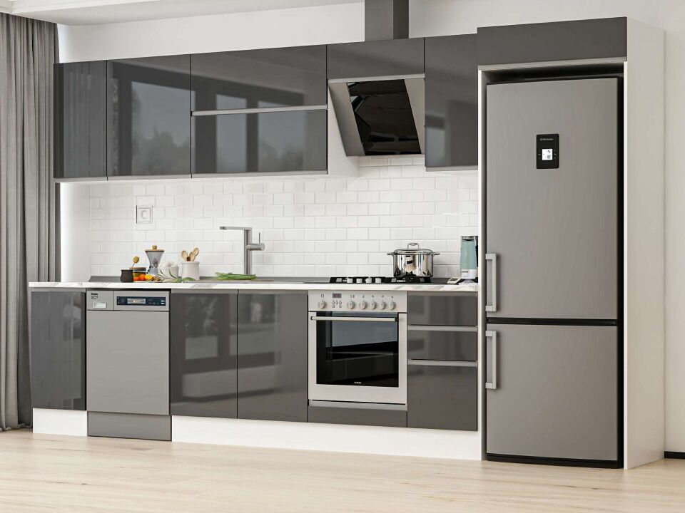 Alvinka 370X222 Cm High Gloss Mutfak Dolabı Mb-E90S40S40-2 High Gloss | Antrasit - Suntalam