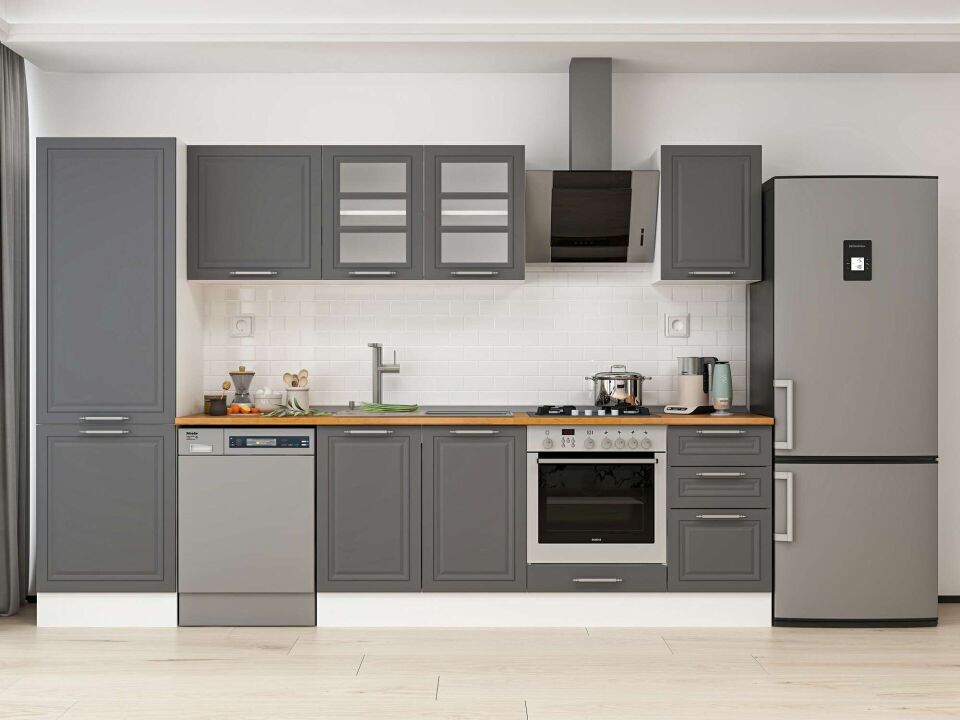 Alvinka 315X210 Cm Klasik Mebran Mutfak Dolabı Mb-E90B60S45-3 Mebran | Antrasit - Mdf