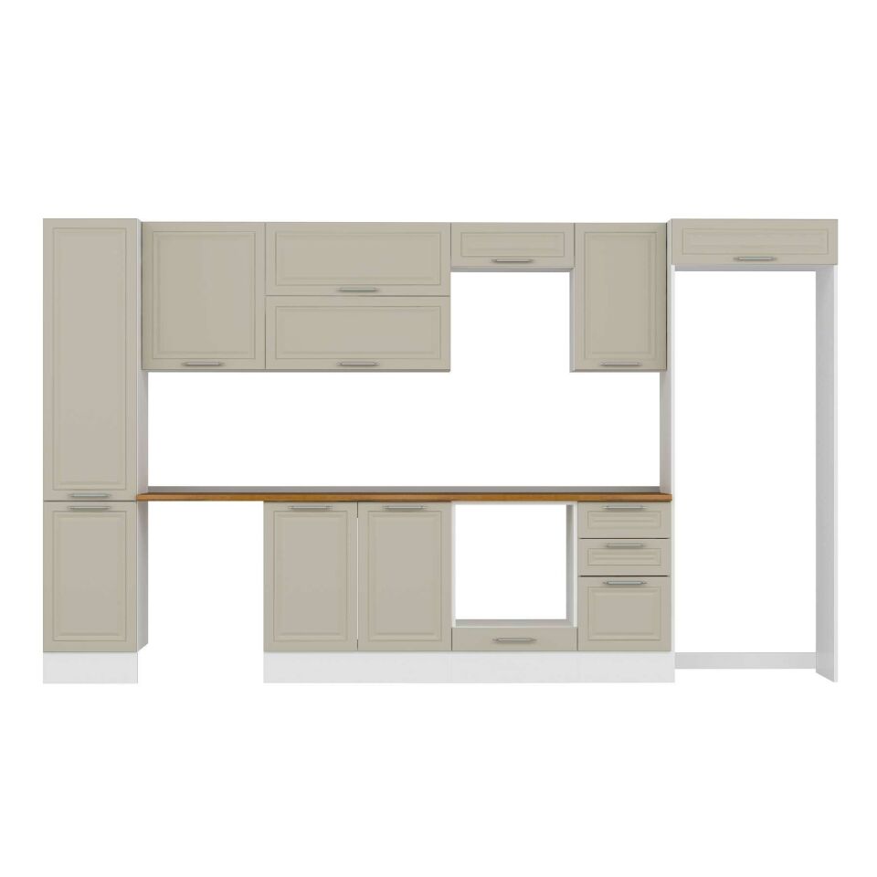 Alvinka 380X222 Cm Klasik Mebran Mutfak Dolabı Mbb-E90B45S45-2 Mebran | Kumtaşı - Suntalam