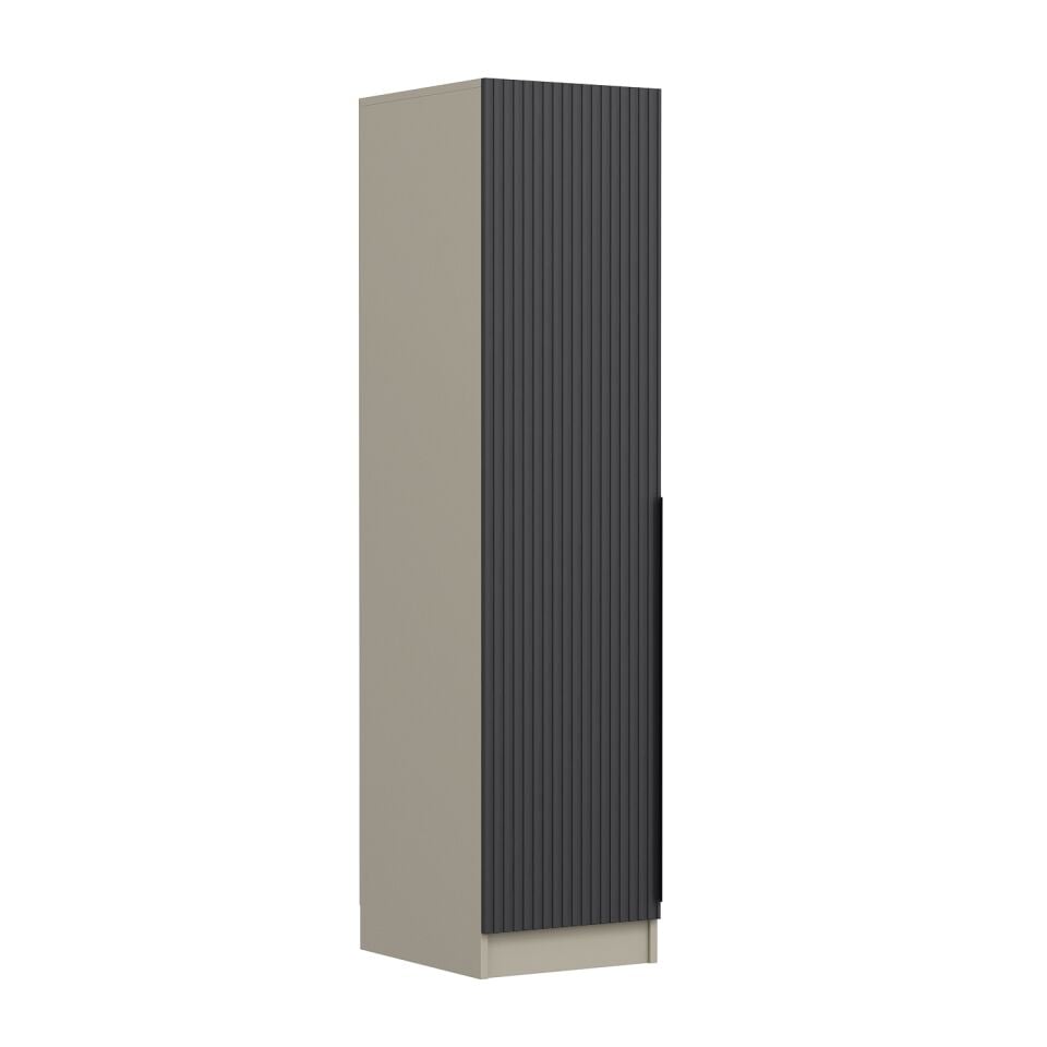 Minar Kale 1 Kapaklı Dolap Çizgili Mebran 210CM - Kumtaşı/Antrasit - Raflı