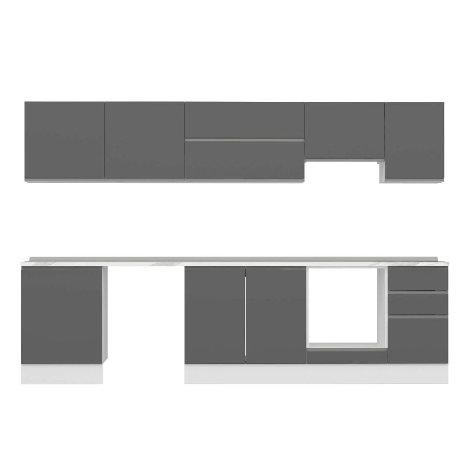 Alvinka 305X210 Cm High Gloss Mutfak Dolabı M-E80S60S45-1 High Gloss | Antrasit - Mdf