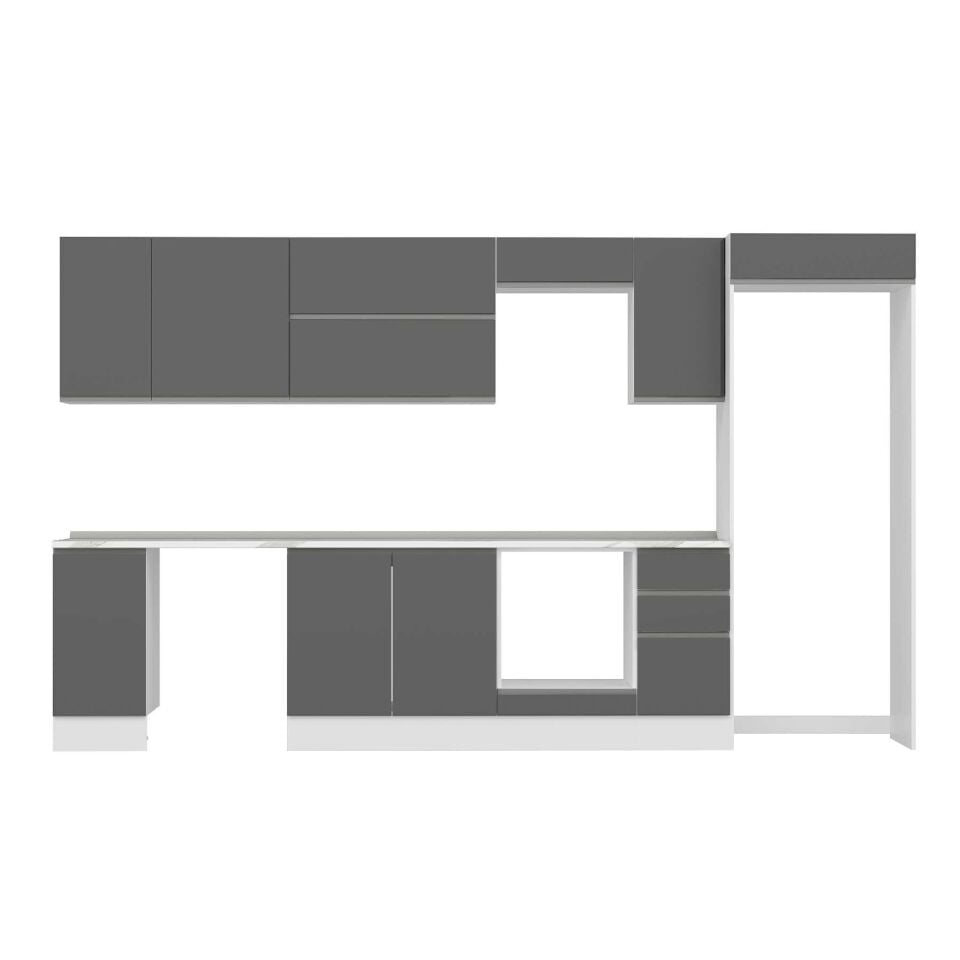 Alvinka 370X222 Cm High Gloss Mutfak Dolabı Mb-E90S40S40-2 High Gloss | Antrasit - Mdf