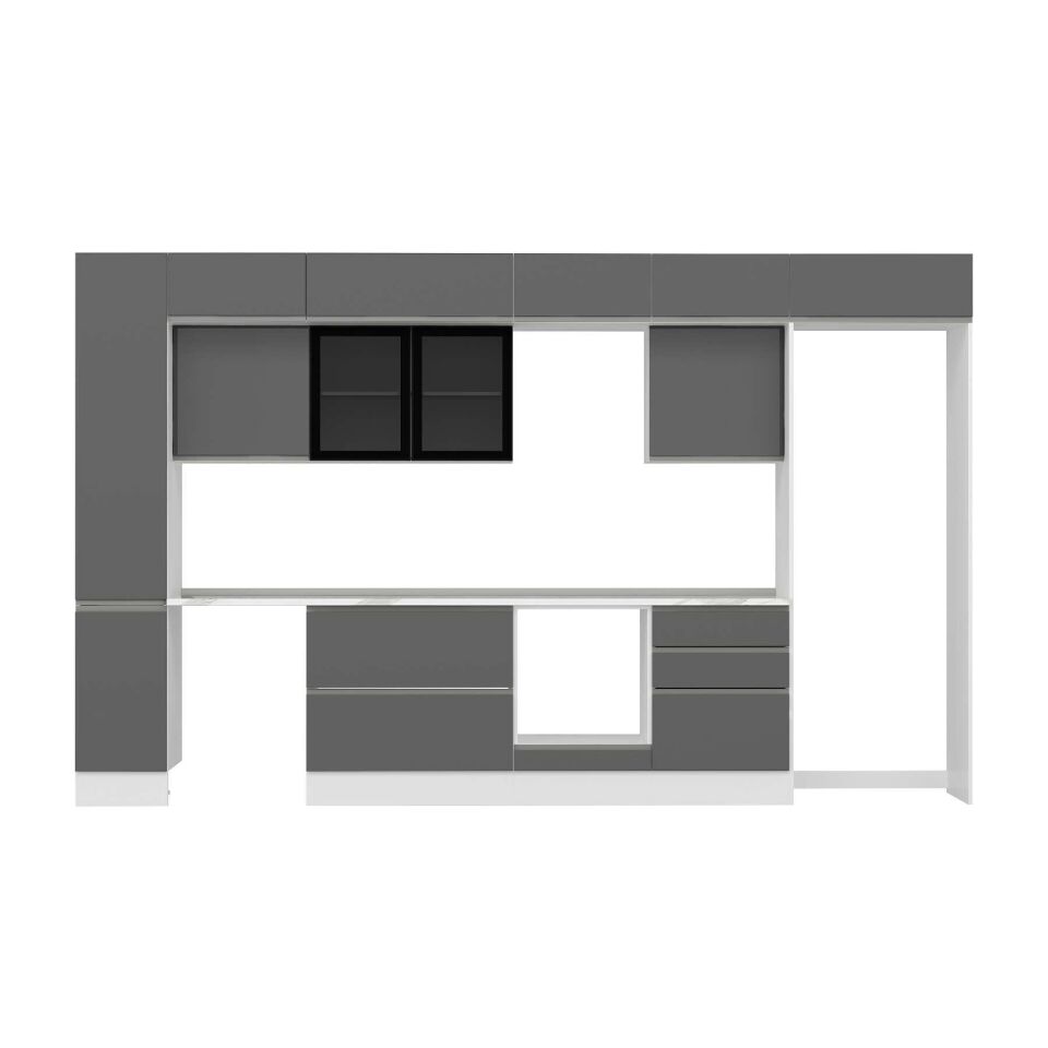 Alvinka 390X240 Cm High Gloss Mutfak Dolabı Mbb-E90B40S60-3 High Gloss | Antrasit - Mdf