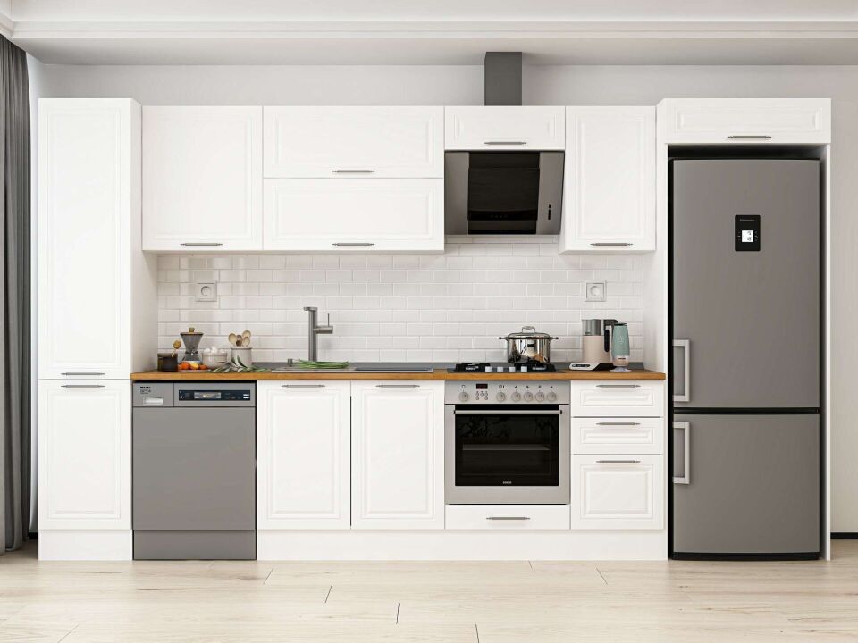 Alvinka 380X222 Cm Klasik Mebran Mutfak Dolabı Mbb-E90B45S45-2 Mebran | Beyaz - Mdf