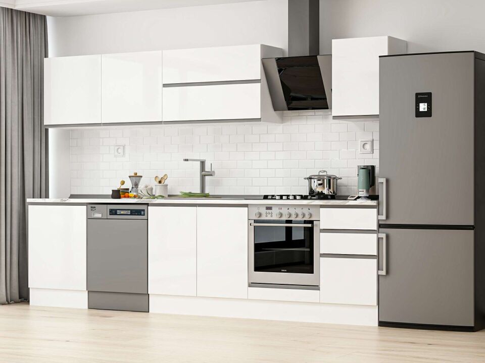 Alvinka 305X210 Cm High Gloss Mutfak Dolabı M-E80S60S45-2 High Gloss | Beyaz - Suntalam