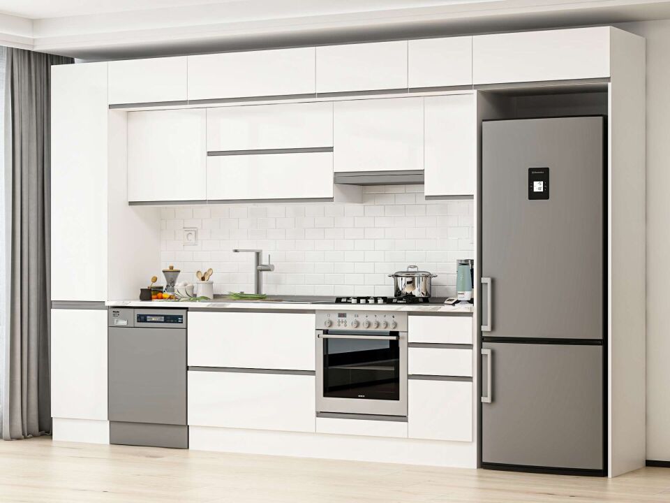 Alvinka 375X240 Cm High Gloss Mutfak Dolabı Mbb-E90B45S40-1 High Gloss | Beyaz - Suntalam