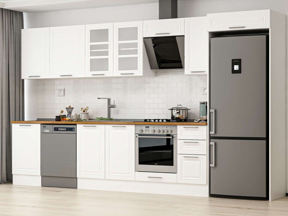Alvinka 370X222 Cm Klasik Mebran Mutfak Dolabı Beyaz Beyaz Mb-E80S50S40-3