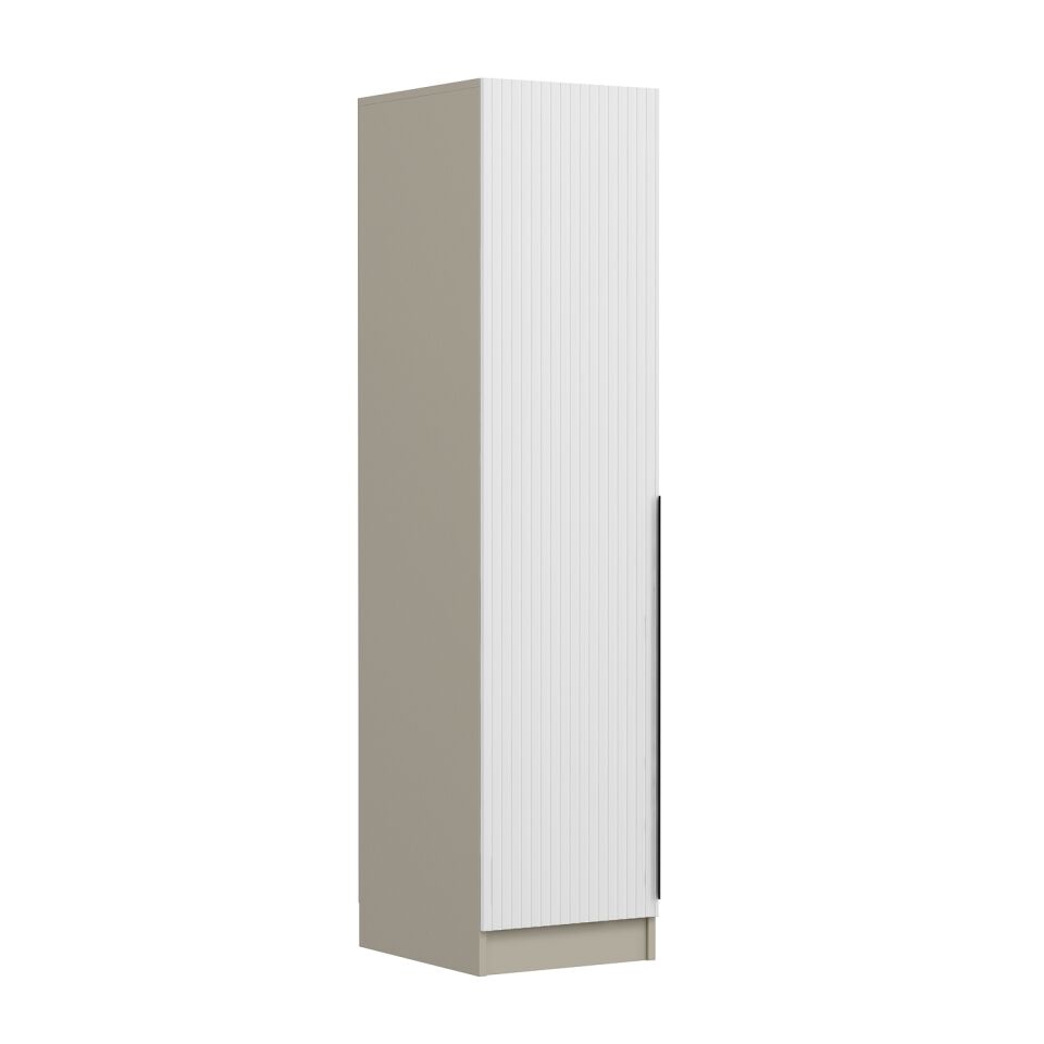 Minar Kale 1 Kapaklı Dolap Çizgili Mebran 190CM - Kumtaşı/Beyaz - Raflı