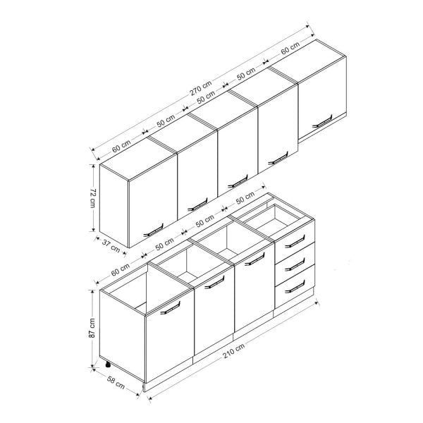 Minar 270 Cm Mutfak Dolabı Beyaz Antrasit 270-A4