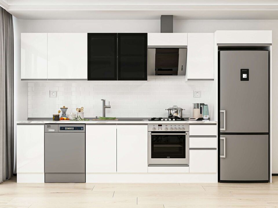 Alvinka 370X222 Cm High Gloss Mutfak Dolabı Mb-E90S40S40-3 High Gloss | Beyaz - Mdf