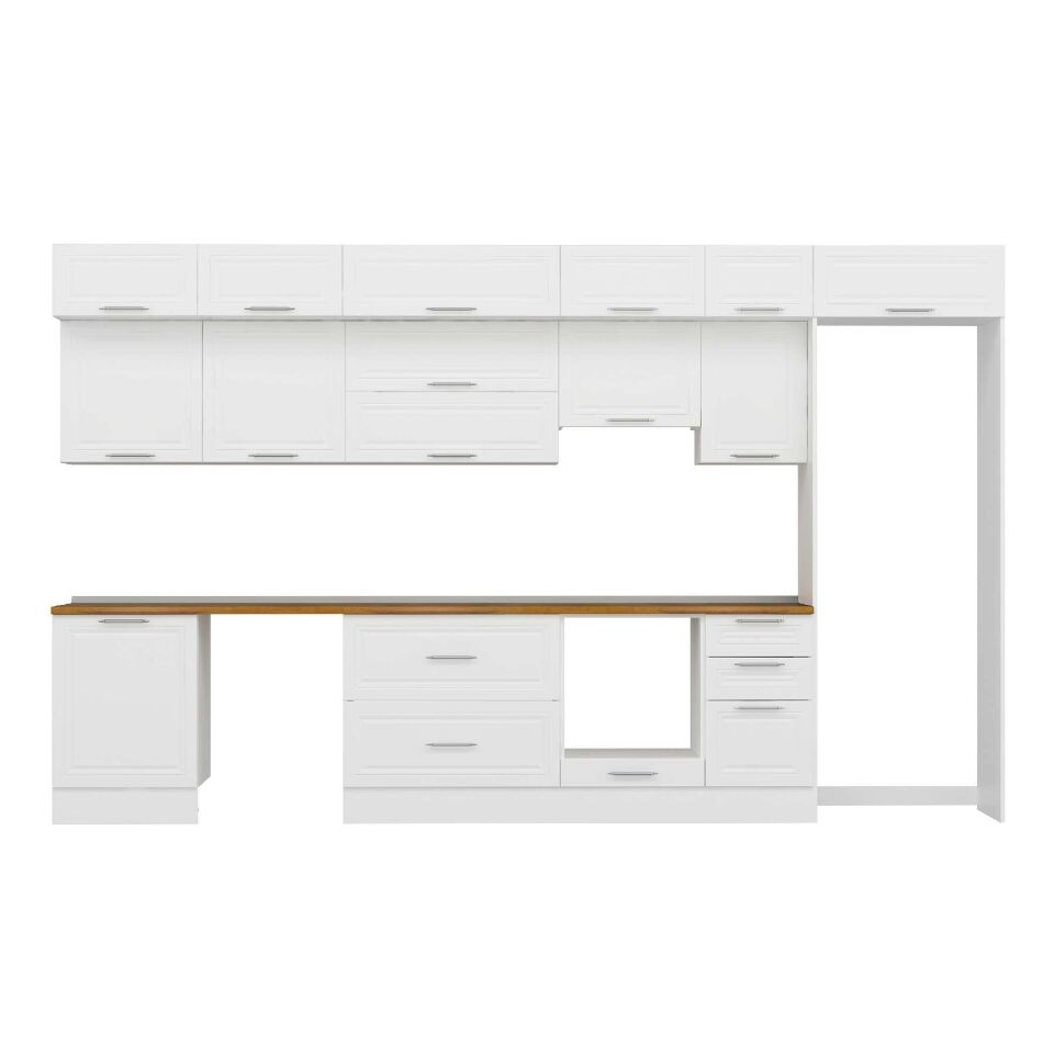 Alvinka 395X240 Cm Klasik Mebran Mutfak Dolabı Mb-E90S60S45-1 Mebran | Beyaz - Mdf