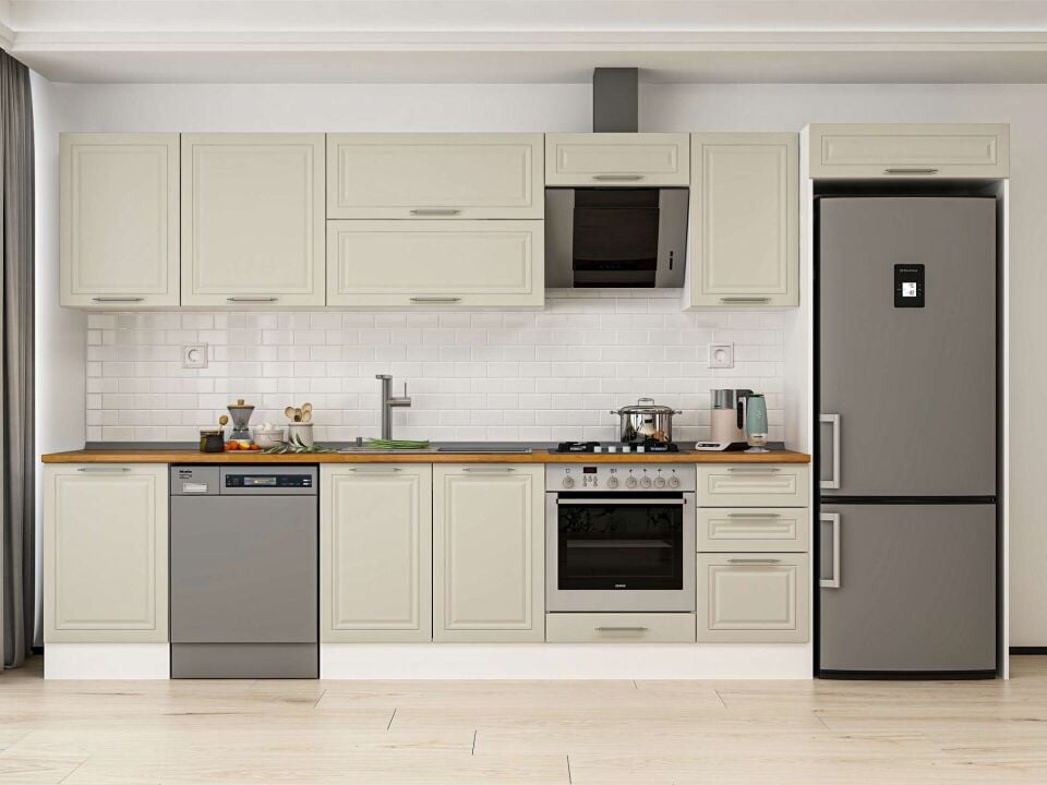 Alvinka 375X222 Cm Klasik Mebran Mutfak Dolabı Beyaz Beyaz Mb-E80S50S45-2