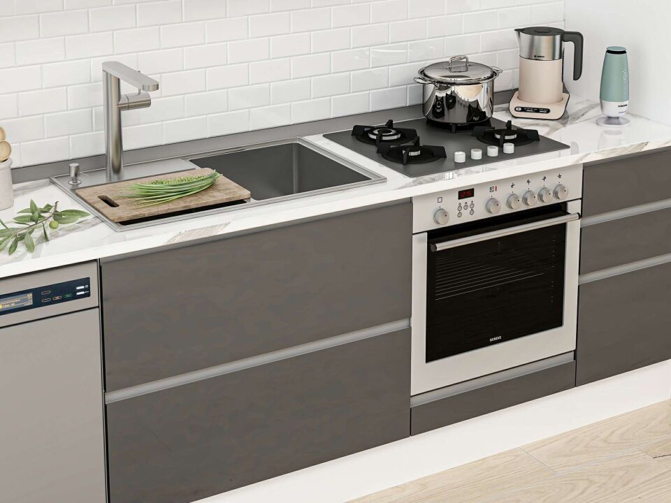 Alvinka 375X240 Cm High Gloss Mutfak Dolabı Mbb-E90B45S40-1 High Gloss | Antrasit - Mdf