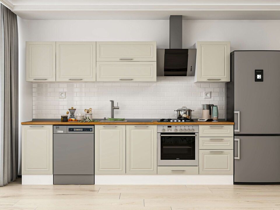 Alvinka 295X210 Cm Klasik Mebran Mutfak Dolabı M-E80S45S50-2 Mebran | Kumtaşı - Mdf