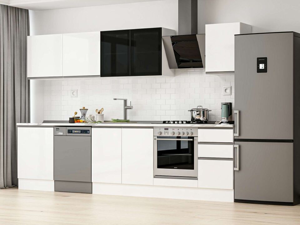 Alvinka 305X210 Cm High Gloss Mutfak Dolabı M-E80S60S45-3 High Gloss | Beyaz - Suntalam