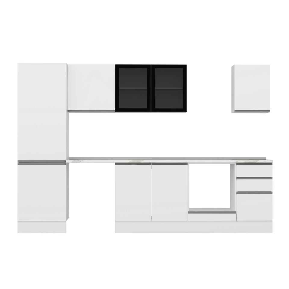 Alvinka 305X210 Cm High Gloss Mutfak Dolabı M-E80S60S45-3 High Gloss | Beyaz - Suntalam
