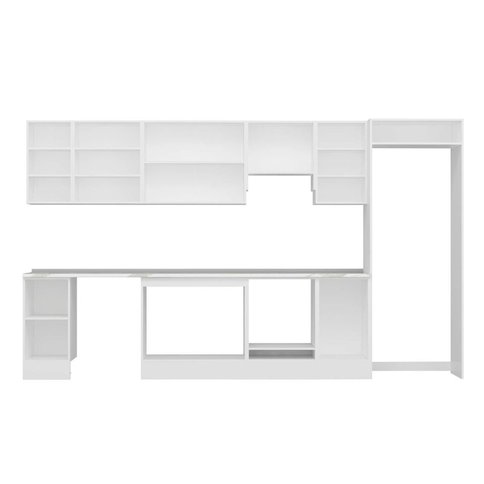 Alvinka 375X222 Cm High Gloss Mutfak Dolabı Mb-E90S40S45-1 High Gloss | Beyaz - Suntalam