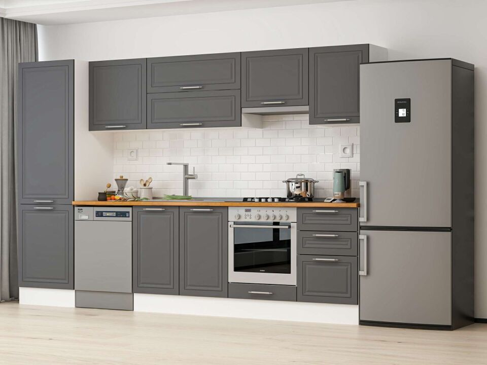 Alvinka 320X210 Cm Klasik Mebran Mutfak Dolabı Mb-E90B60S50-1 Mebran | Antrasit - Mdf
