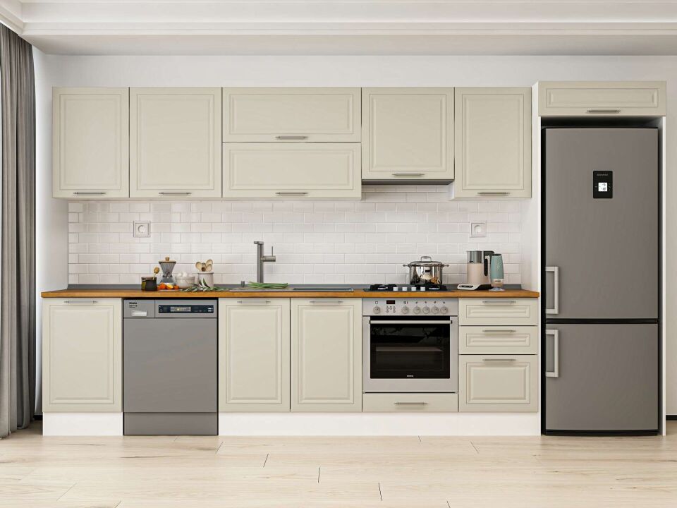 Alvinka 380X222 Cm Klasik Mebran Mutfak Dolabı Beyaz Beyaz Mb-E80S50S50-1