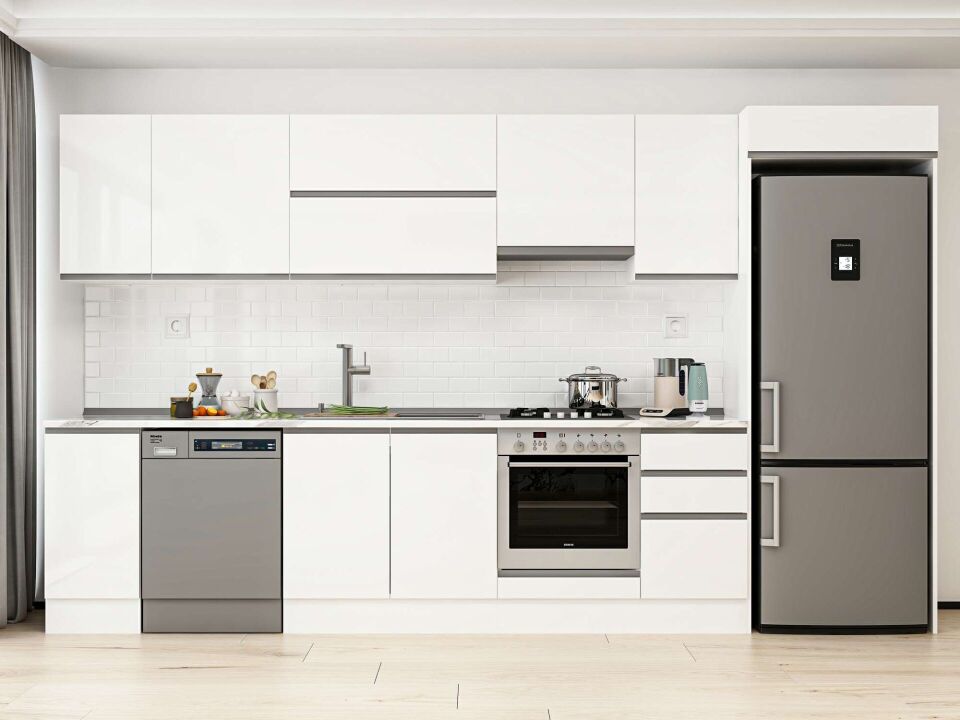 Alvinka 375X222 Cm High Gloss Mutfak Dolabı Mb-E90S40S45-1 High Gloss | Beyaz - Mdf