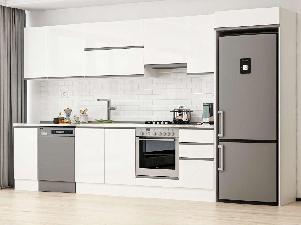 Alvinka 375X222 Cm High Gloss Mutfak Dolabı Mb-E90S40S45-1 High Gloss | Beyaz - Mdf