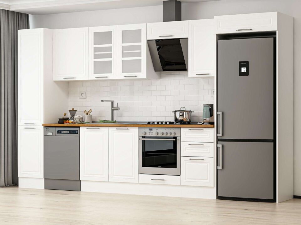 Alvinka 380X222 Cm Klasik Mebran Mutfak Dolabı Mbb-E90B45S45-3 Mebran | Beyaz - Mdf