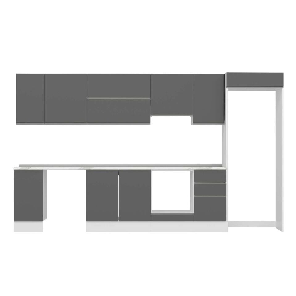 Alvinka 375X222 Cm High Gloss Mutfak Dolabı Mb-E90S40S45-1 High Gloss | Antrasit - Suntalam
