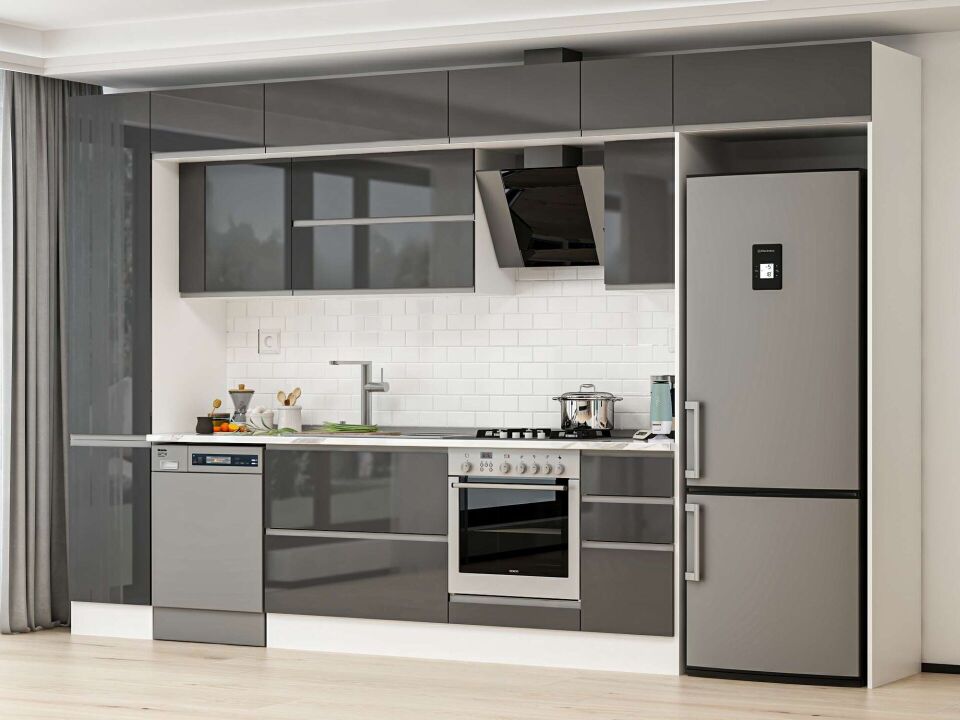Alvinka 375X240 Cm High Gloss Mutfak Dolabı Mbb-E90B45S40-2 High Gloss | Antrasit - Suntalam