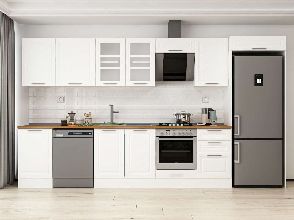 Alvinka 380X222 Cm Klasik Mebran Mutfak Dolabı Beyaz Beyaz Mb-E80S50S50-3