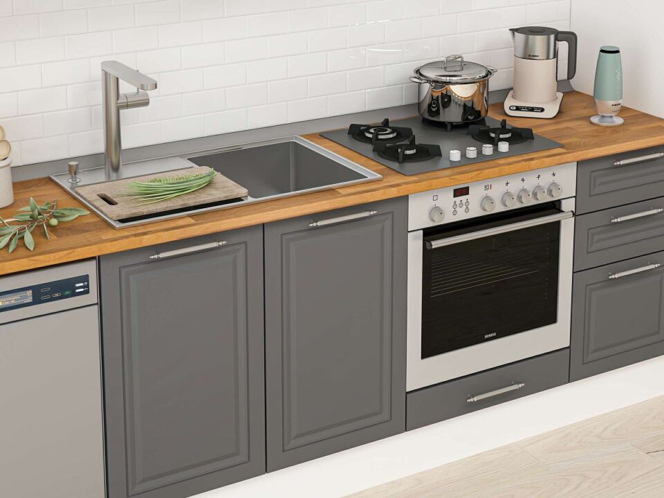 Alvinka 380X222 Cm Klasik Mebran Mutfak Dolabı Mbb-E90B45S45-3 Mebran | Antrasit - Mdf