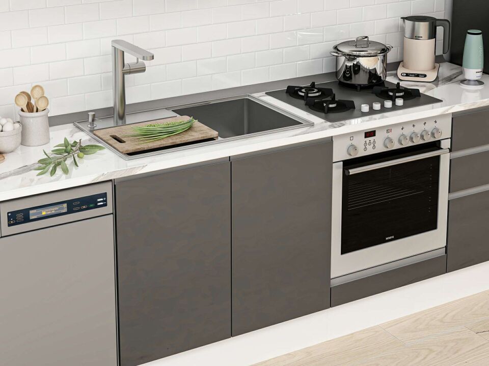 Alvinka 305X210 Cm High Gloss Mutfak Dolabı M-E80S60S45-3 High Gloss | Antrasit - Mdf