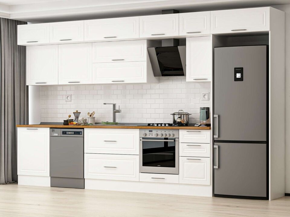 Alvinka 395X240 Cm Klasik Mebran Mutfak Dolabı Mb-E90S60S45-2 Mebran | Beyaz - Mdf