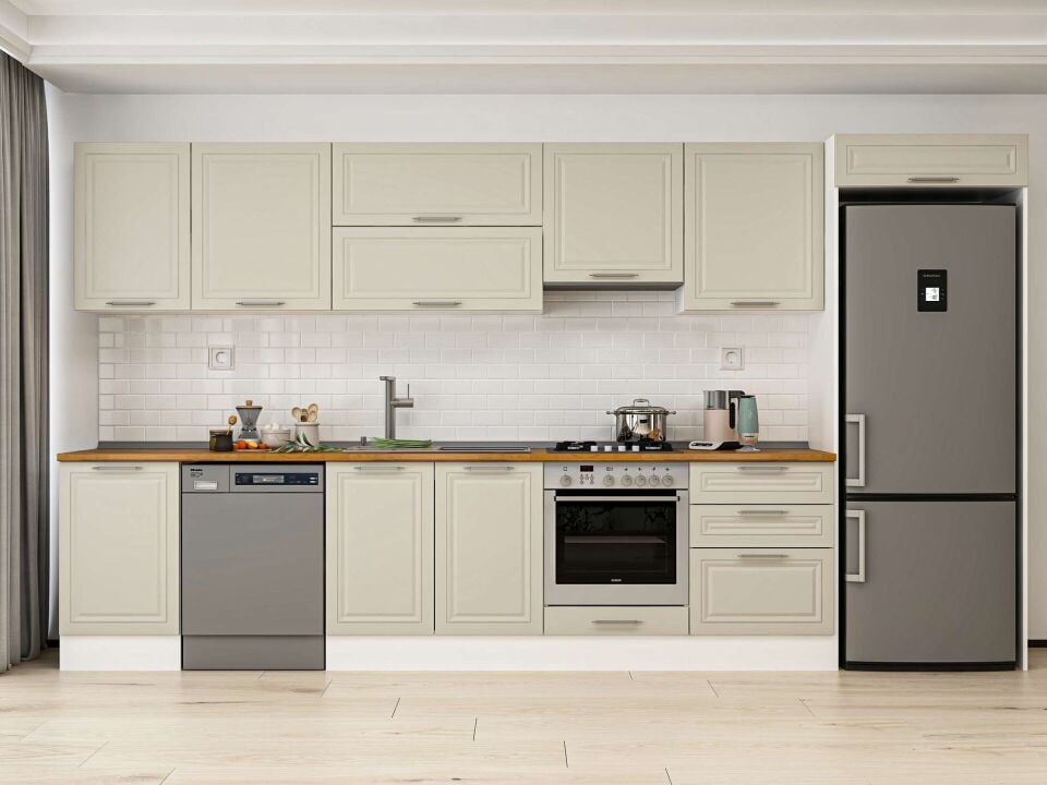 Alvinka 390X222 Cm Klasik Mebran Mutfak Dolabı Beyaz Beyaz Mb-E80S50S60-1