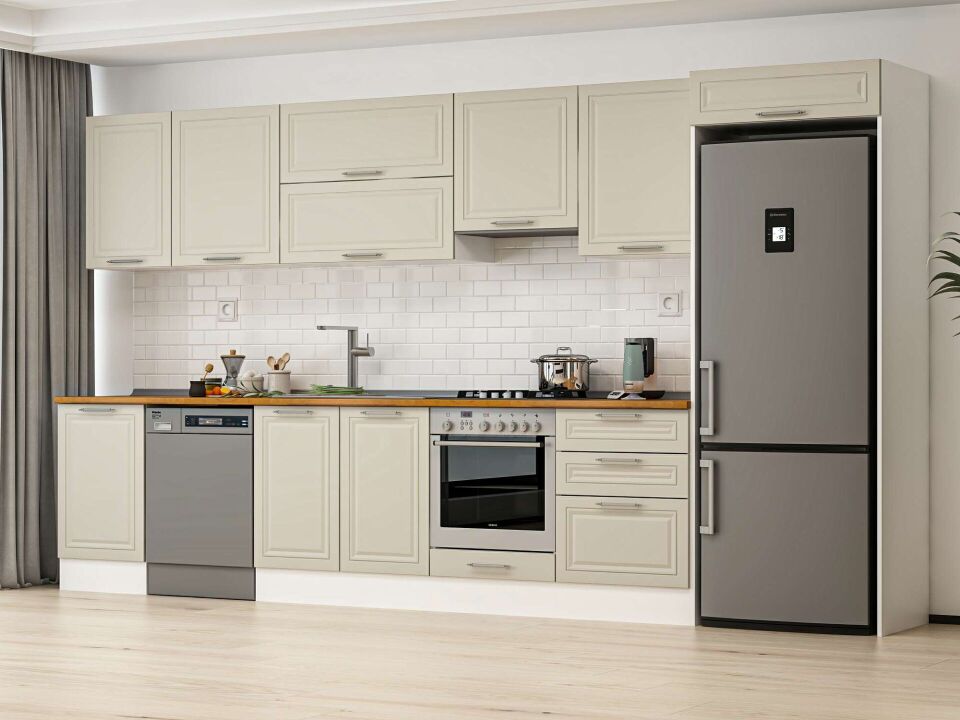 Alvinka 390X222 Cm Klasik Mebran Mutfak Dolabı Beyaz Beyaz Mb-E80S50S60-1