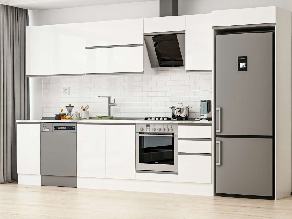 Alvinka 375X222 Cm High Gloss Mutfak Dolabı Mb-E90S40S45-2 High Gloss | Beyaz - Suntalam
