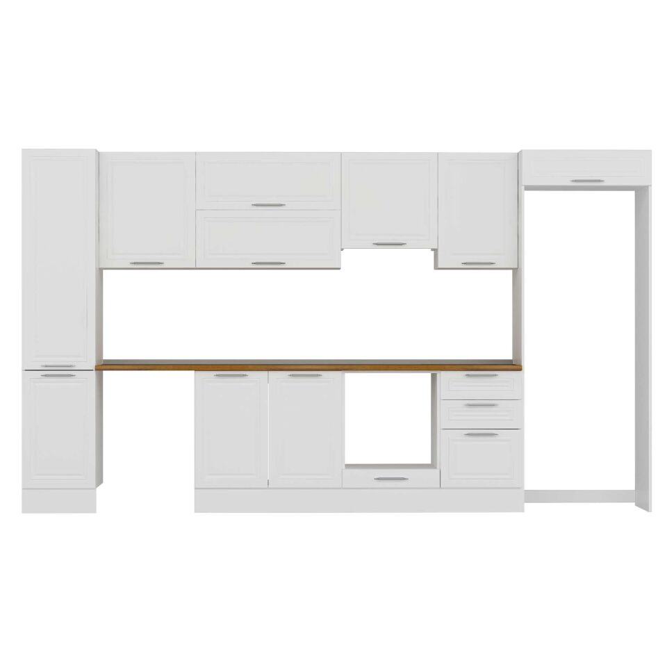 Alvinka 385X222 Cm Klasik Mebran Mutfak Dolabı Mbb-E90B45S50-1 Mebran | Beyaz - Suntalam