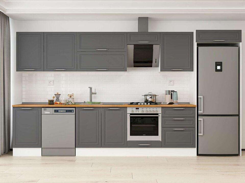 Alvinka 390X222 Cm Klasik Mebran Mutfak Dolabı Beyaz Beyaz Mb-E80S50S60-2