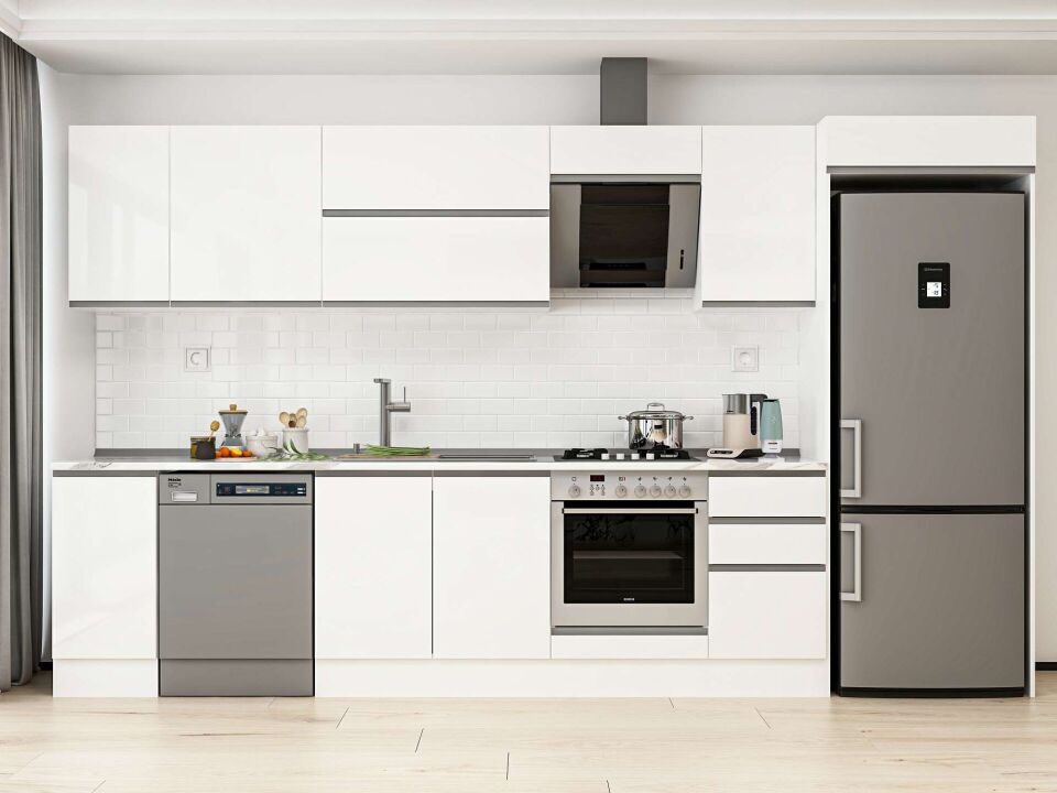 Alvinka 375X222 Cm High Gloss Mutfak Dolabı Mb-E90S40S45-2 High Gloss | Beyaz - Mdf