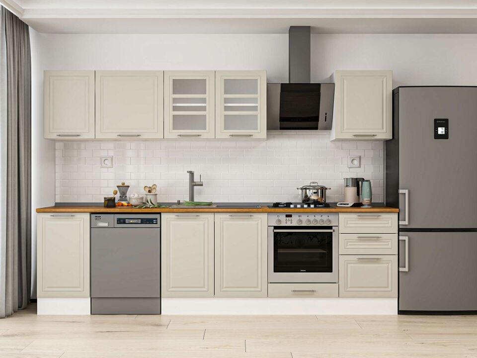 Alvinka 295X210 Cm Klasik Mebran Mutfak Dolabı M-E80S45S50-3 Mebran | Kumtaşı - Mdf