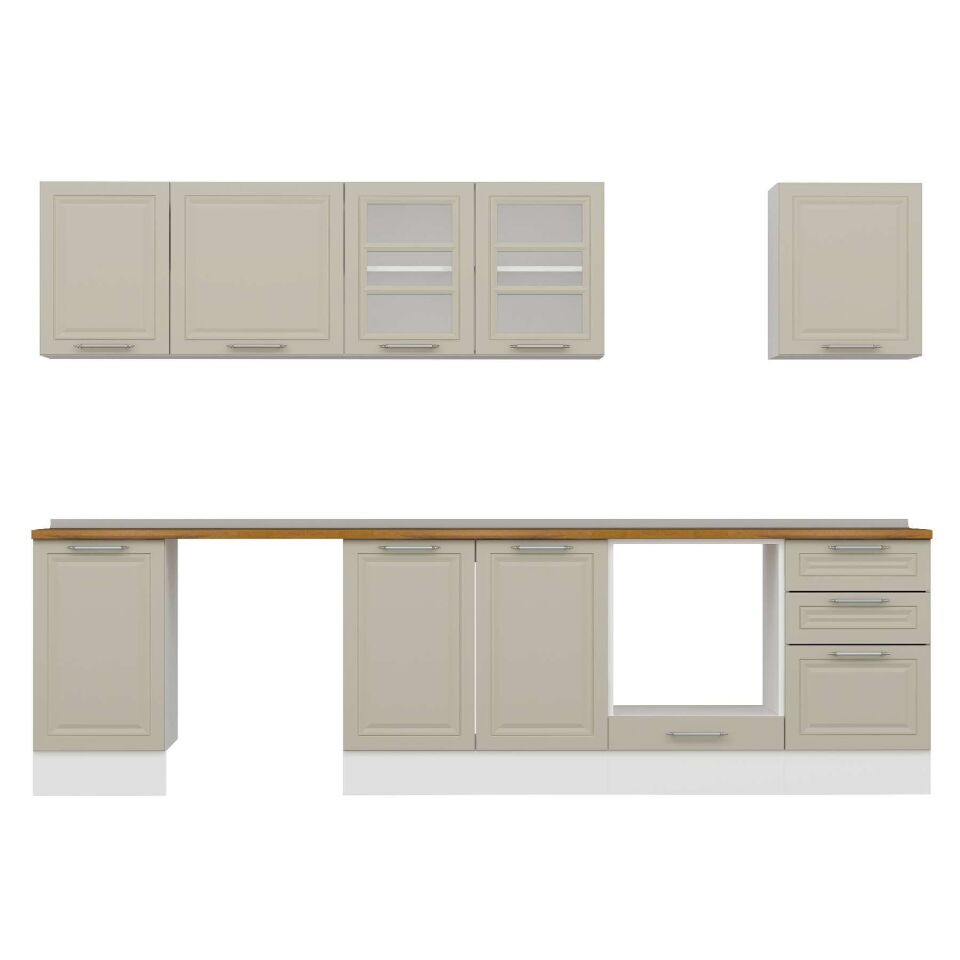 Alvinka 295X210 Cm Klasik Mebran Mutfak Dolabı M-E80S45S50-3 Mebran | Kumtaşı - Mdf